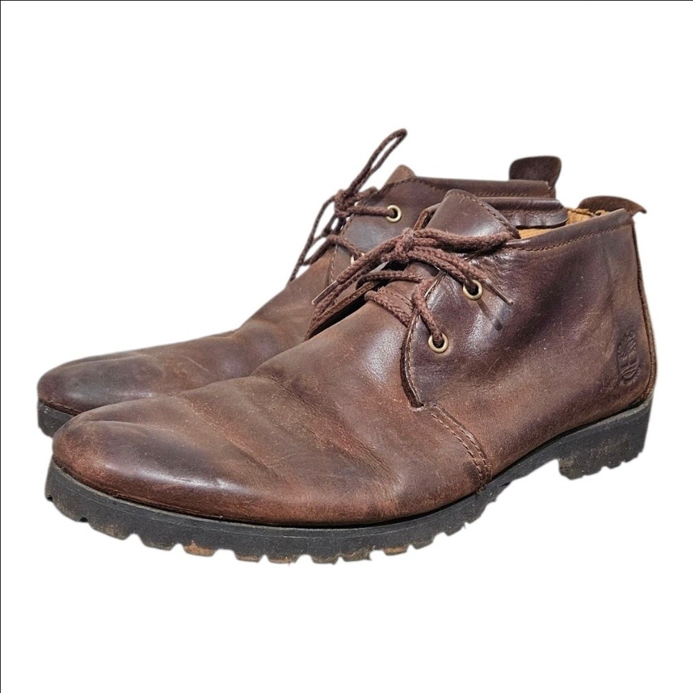 Timberland Mens Brown Leather Waterproof Chukka Boots Vibram Lug Sole Size 9